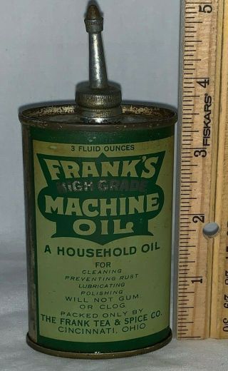 Antique Frank Tea Spice Co Cincinnati Oh Machine Oil Tin Litho Handy Oiler Can
