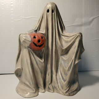 Vintage Halloween Ceramic Ghost Holding Jack O 