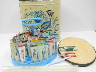 Vintage Tri Chem Tin With Paint Caddy & Embroidery Hoop