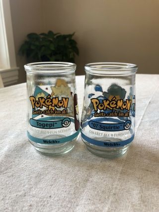 Vintage Pokemon Welchs Jelly Jars Glass Squirtle Togepi Set 2