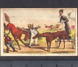 Currier & Ives © 1880 In & Out Horse Race Comic Victorian Trade Card