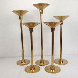 Vintage Solid Brass Art Deco Mid Century Candle Stick Holders Tiered Set Of 5