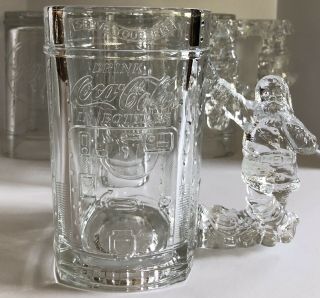Vintage 1997 Coca - cola Coke Glass Stein Mug with Santa Claus Handle Set of 4 2