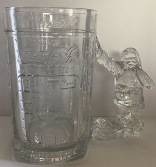 Vintage 1997 Coca - cola Coke Glass Stein Mug with Santa Claus Handle Set of 4 3
