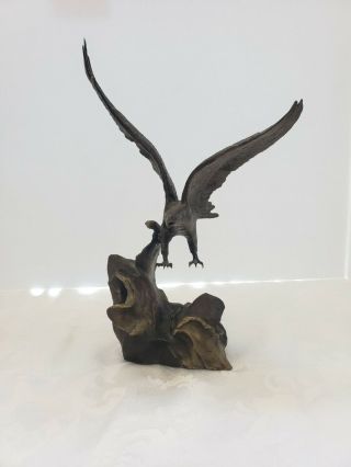 1990 Solid Bronze Wings Of Glory Eagle Statue By Ronald Van Ruyckevelt Signed