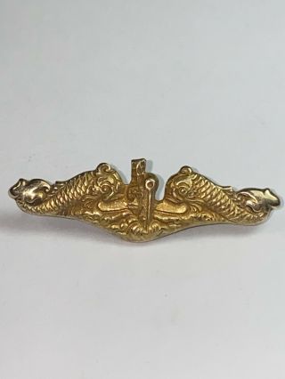 Vintage Us Navy Wwii Submarine Pin - Sterling & Gold Filled - 1.  5 "