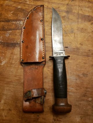 Wwii Usn Us Navy Trench Fighting Knife Robeson Shuredge No.  20 & Leather Sheath