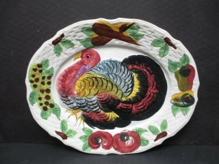 Vintage Thanksgiving Turkey Platter Large 18 " Embossed Basket - Weave Border Italy