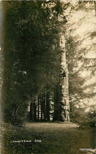 1920s Sitka Alaska Totem Poles Lovers Lane Rppc Real Photo Postcard 2396