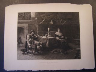 1800s Engraving Etching - Cromwell At Ripley Castle By Rudolf Lehman