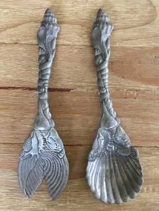 1993 Arthur Court Seashells Salad Serving Fork And Spoon Set Vintage