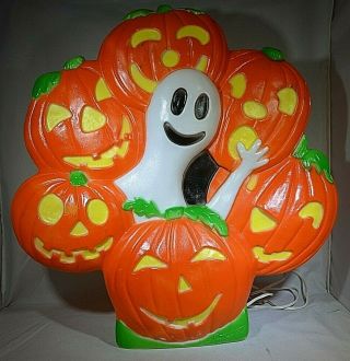 Vintage Pumpkin/ghost Halloween Blow Mold Don Featherstone Union Products Wreath