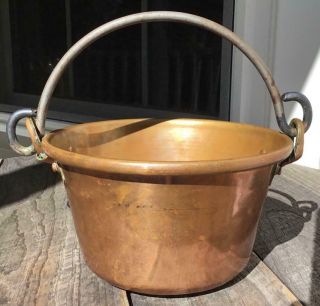 Vtg Small Primitive Solid Copper Bucket/pail/kettle Iron Swinging Handle 4.  25 " H