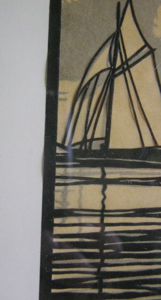c.  1920 ' s Arts & Crafts Cutout Sihouette Print of Sailing Ships 3