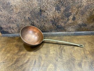 Vintage Large Hammered Copper Kitchen Ladle / Scoop W Brass Handle Cookware