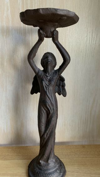 Cast Iron Wrought Iron Female Angel Candle Plant Stand 15” Tall