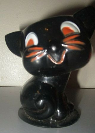 Rosbro Vintage Halloween Black Cat Plastic Candy Container Rare 1950 " S