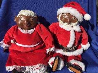 Antique Leather Unique One Of A Kind African American Folk Art Santa Claus & Mrs