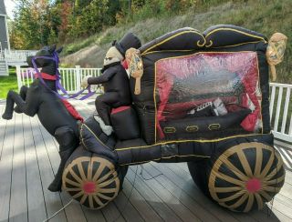 Gemmy Horse Drawn Carriage Hearse Airblown Halloween Inflatable Blow Up W Horse 2