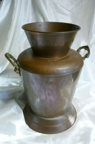 Vintage Copper Umbrella Stand With Lion Head Handles 14 " Tall