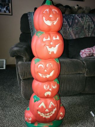 Vintage Lighted Pumpkin Totem Stacked Blow Mold Halloween Jackolanterns