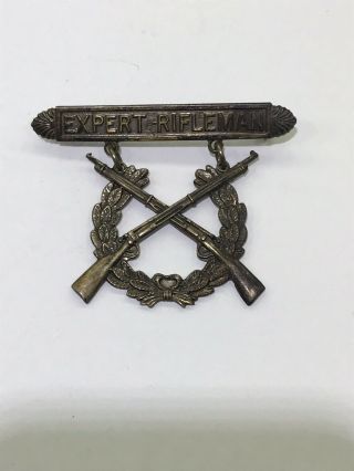 Wwii U.  S.  Marine Corps Expert Rifleman Sterling Silver Badge Medal