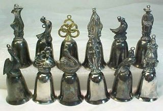 Vintage Reed & Barton 12 Days Of Christmas Silver Plated Bells Complete Set Mini