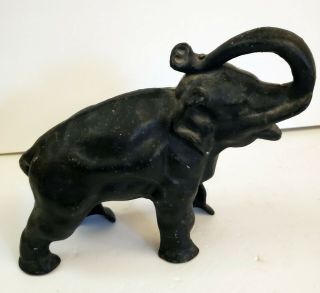 Vintage 5 - Lb Cast Iron Elephant Coin Bank Or Doorstop Home Decor Trunk Up Htf
