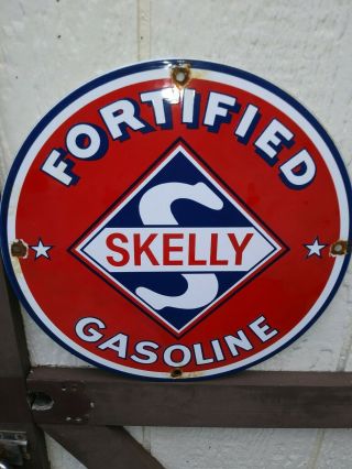 Old Vintage Skelly Gasoline Porcelain Gas Motor Oil Service Station Pump Plate S