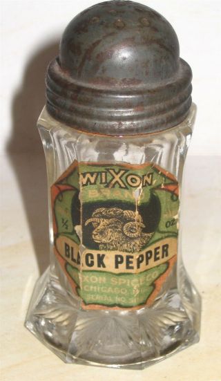 Wixon Black Pepper Spice Labeled Glass Shaker Not Tin Chicago Il.  Big Horn Sheep