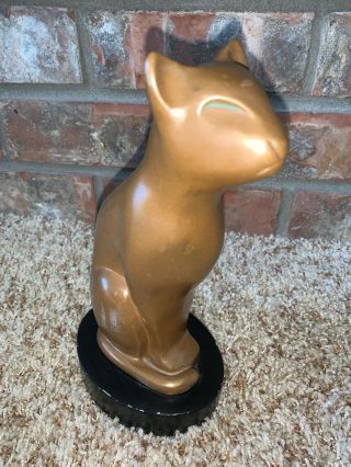 Vintage Signed Dewitt Bronze Cat Statue With Wood Base Patina