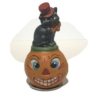 Unusual Vintage German Halloween Cat With Jack O’lantern Candy Container