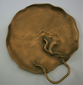 Figural Bronze/brass Lily Pad With Nude Nymph And Snake From The Early 1900 