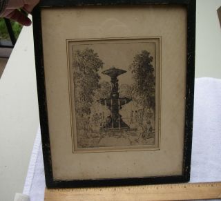 Good Edwin S.  Clymer Signed City Fountain Etching - Dated 1926 - Nr