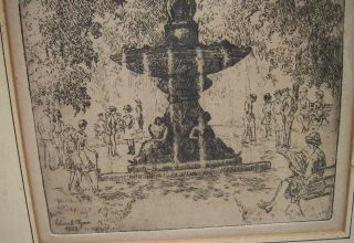 Good EDWIN S.  CLYMER Signed CITY FOUNTAIN ETCHING - Dated 1926 - NR 3