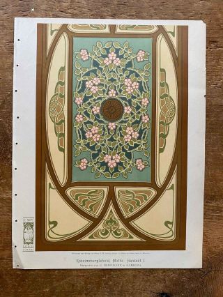 1900orig German Art Nouveau Print Book Plate Jugendstil Lithograph Flower Design