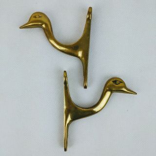 Solid Brass Duck Geese Goose Wall Hooks Hangers Vintage Set Of 2 - 8 Oz Each