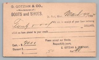Gotzian Shoe Company Postal Card Antique Armenian Business? St.  Paul Mn 1902