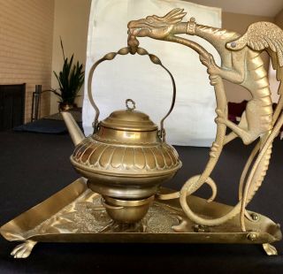 Antique Brass Dragon Samovar With Tray,  Teapot & Warmer No Markings