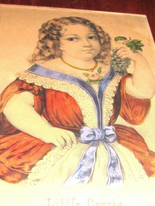 Wonderful Antique Currier & Ives - " Little Carrie " Print - Wood Frame/glass