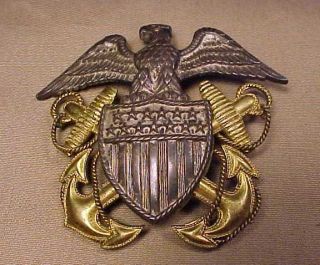 Ww2 24k Gold Sterling Us Navy Officer Visor Hat Badge Cap Pin Applied Rope Wwii