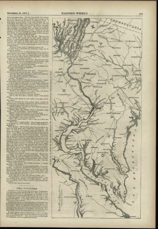 Maryland Virginia Potomac River 1861 Antique Harpers Civil War Map