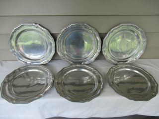 Set Of 6 Vintage Wilton Armetale Rwp Pewter Queen Anne 10.  5 " Dinner Plates