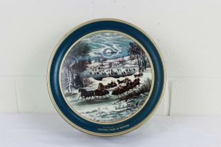Currier & Ives Central Park In Winter Metal Tin Collectible 10 Inches