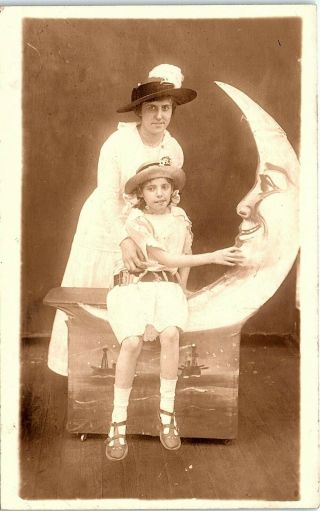 Rppc Ny Schaffers Studio Paper Moon Mother Daughter Real Photo Postcard N162
