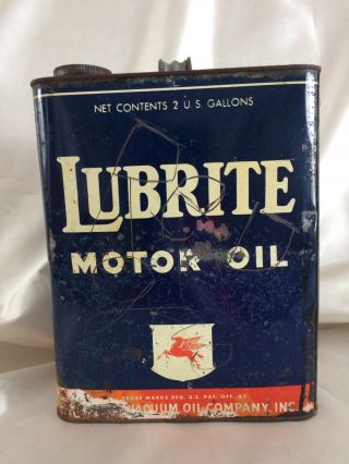 Vintage Mobil Lubrite Metal Motor Oil Can Socony Vacuum Oil Company 2 Gallon