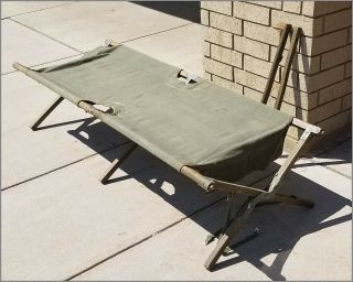 Vintage Wwii 1945 Gears Co.  Usa Military Wooden Frame Folding Cot /tent Bed 2