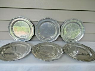 Set Of 6 Vintage Wilton Armetale Rwp Pewter Queen Anne 9 " Salad Luncheon Plates
