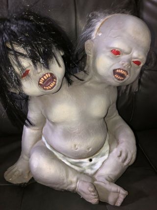 Zombie Two Headed Baby Halloween Prop Spirit Gemmy Morbid Animated Rare Htf