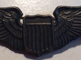 WW2 US Army Air Corps Pilot Wings Coin Silver Pinback WWII 3 1/4 